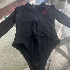 Black Long Sleeve Bodysuit with Red Detail